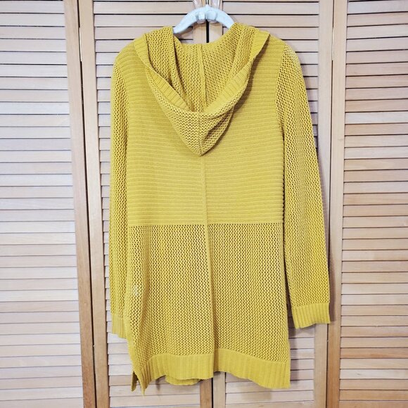 Marled Reunited Yellow Hooded Open Front Cardigan M - Picture 3 of 5